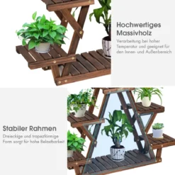 Holz-Pflanzenständer Dreieckiges Pflanzenregal für 6 Töpfe 99 x 25 x 64,5 cm Braun