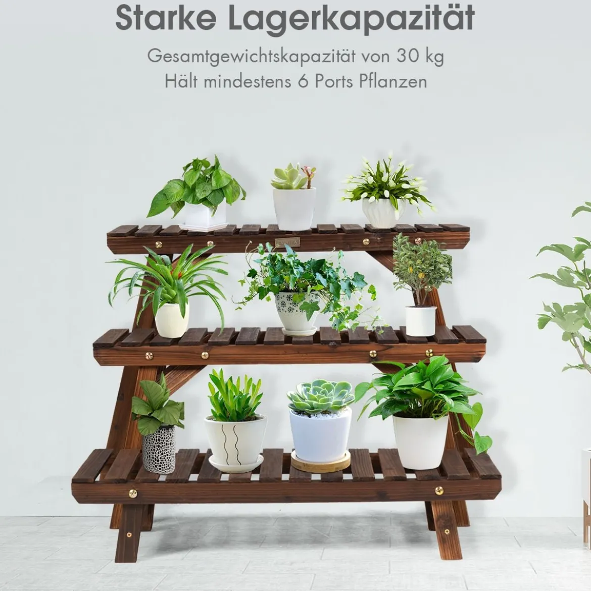 Holz-Pflanzenständer 3-stufiges Eck-Pflanzenregal 3tlg. Blumenständer Braun