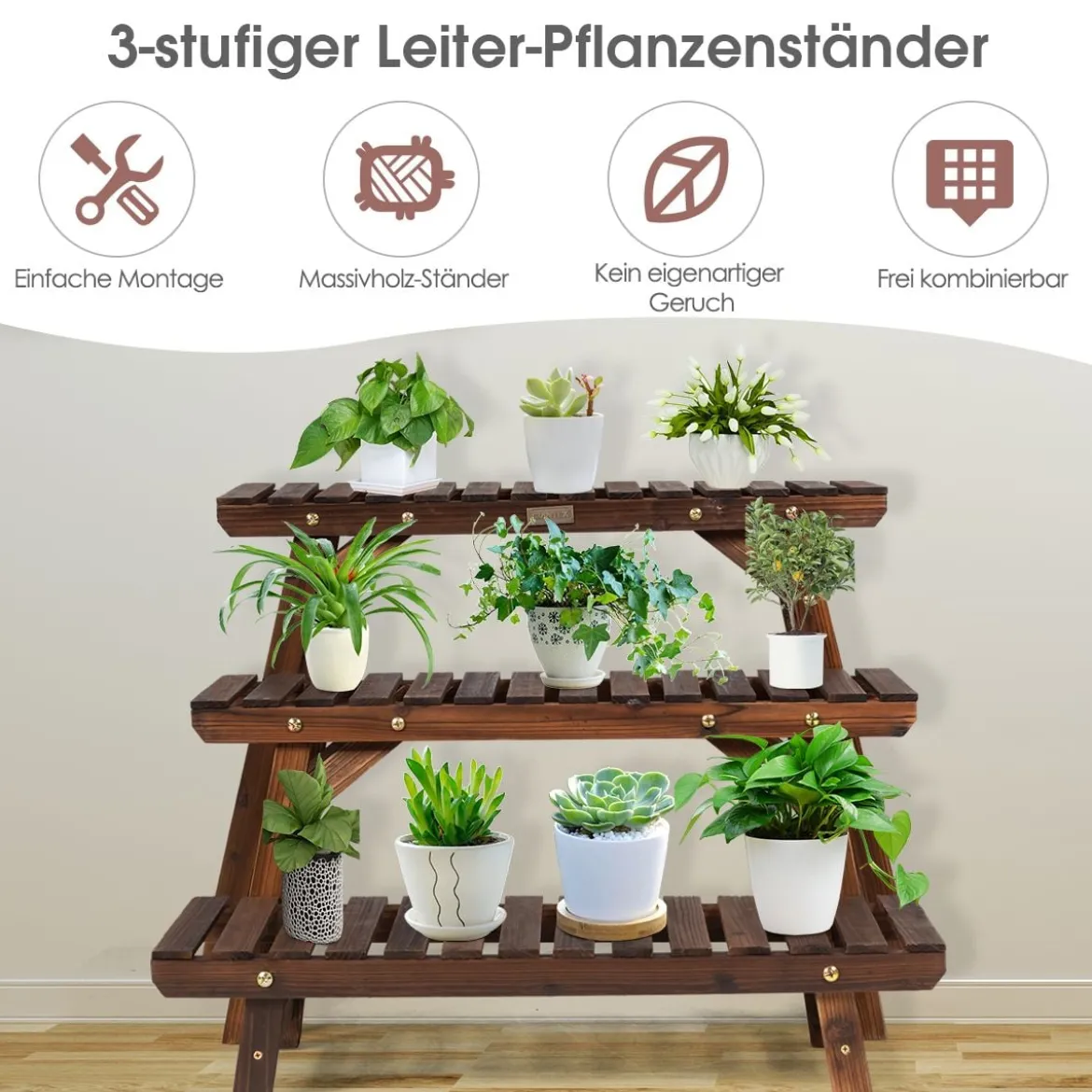Holz-Pflanzenständer 3-stufiges Eck-Pflanzenregal 3tlg. Blumenständer Braun