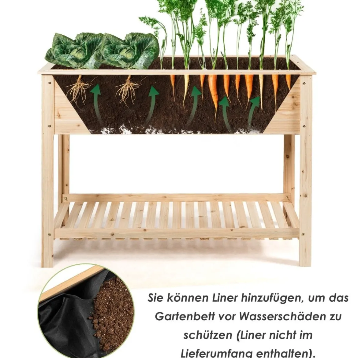Holz-Pflanzgefäß Hochbeet mit Aufbewahrungsregal für Anbau von Pflanzen 92 x 41x 81 cm