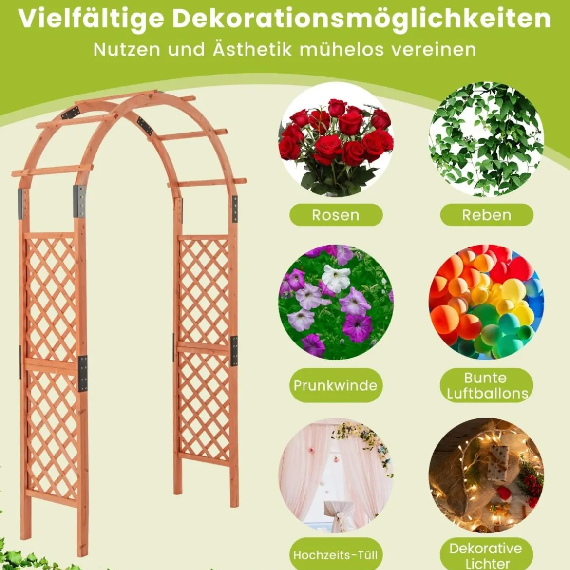 Holz Rosenbogen für Kletterpflanzen Gartenbogen Torbogen Spalier Rankhilfe Rankgitter