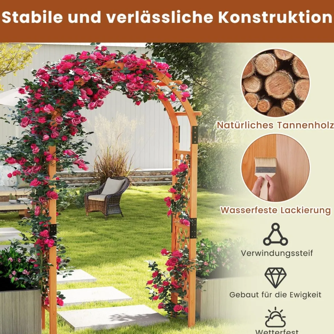 Holz Rosenbogen für Kletterpflanzen Gartenbogen Torbogen Spalier Rankhilfe Rankgitter
