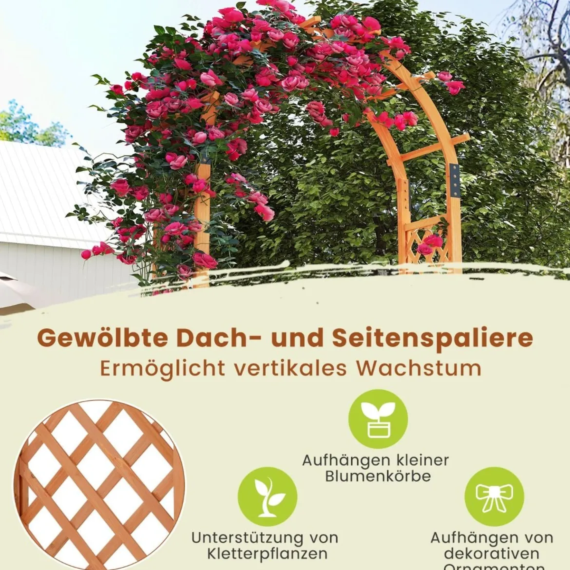 Holz Rosenbogen für Kletterpflanzen Gartenbogen Torbogen Spalier Rankhilfe Rankgitter