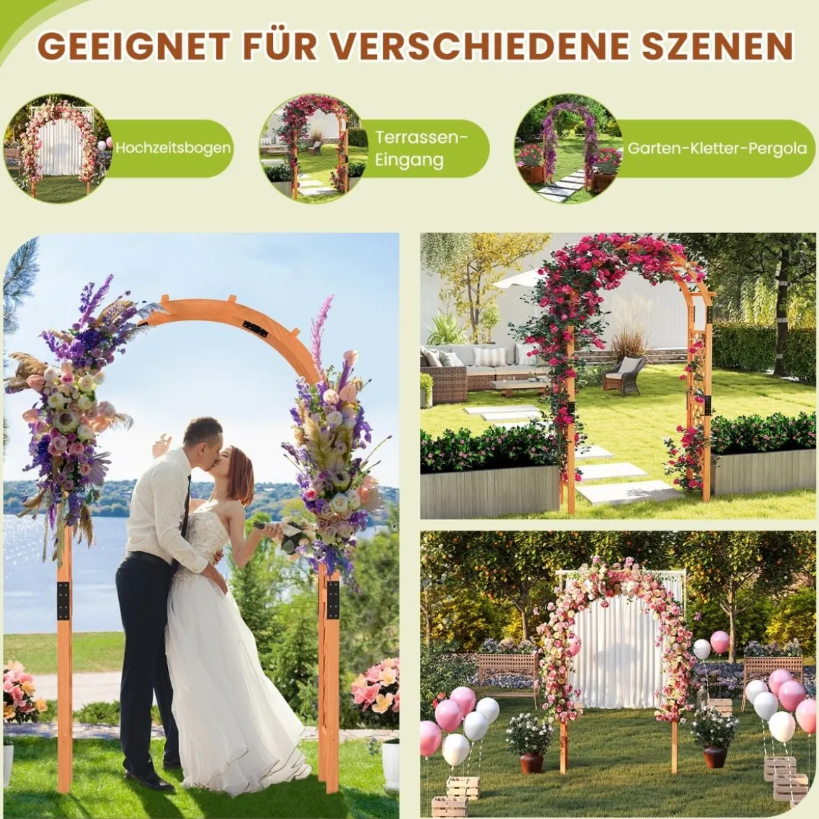 Holz Rosenbogen für Kletterpflanzen Gartenbogen Torbogen Spalier Rankhilfe Rankgitter