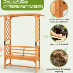 Holz Rosenbogen mit Bank & Rankhilfe Gartenbogen Torbogen für Kletterpflanzen