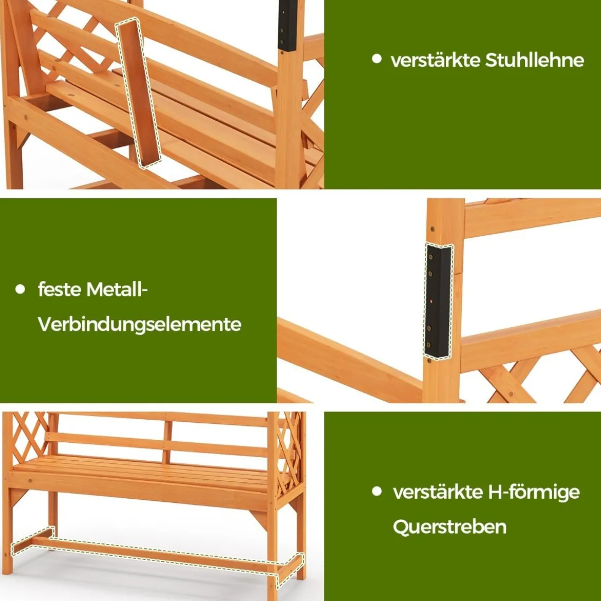 Holz Rosenbogen mit Bank & Rankhilfe Gartenbogen Torbogen für Kletterpflanzen