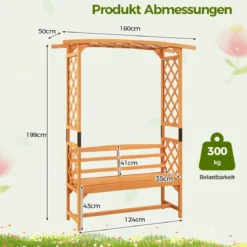 Holz Rosenbogen mit Bank & Rankhilfe Gartenbogen Torbogen für Kletterpflanzen