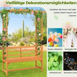 Holz Rosenbogen mit Bank & Rankhilfe Gartenbogen Torbogen für Kletterpflanzen
