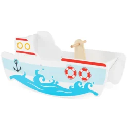 Holz Schaukelboot mit 40° Schaukelbereich & nautischem Design & Rückenlehne Schaukelpferd