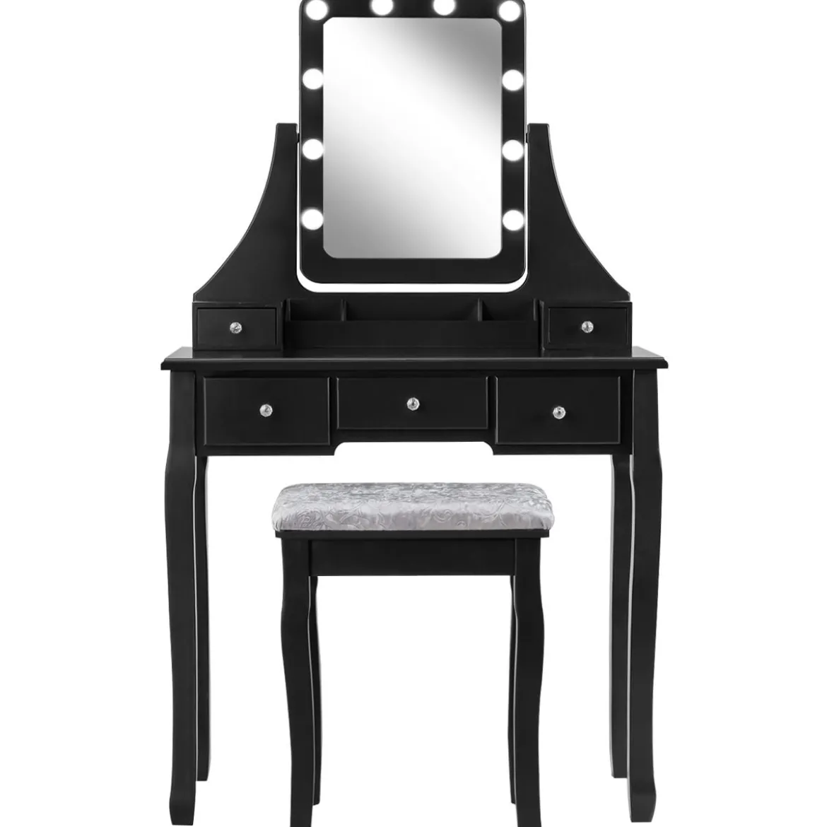 Holz-Schminktisch mit rechteckigem Spiegel & gepolstertem Hocker 80 x 40 x 135,5 cm Schwarz