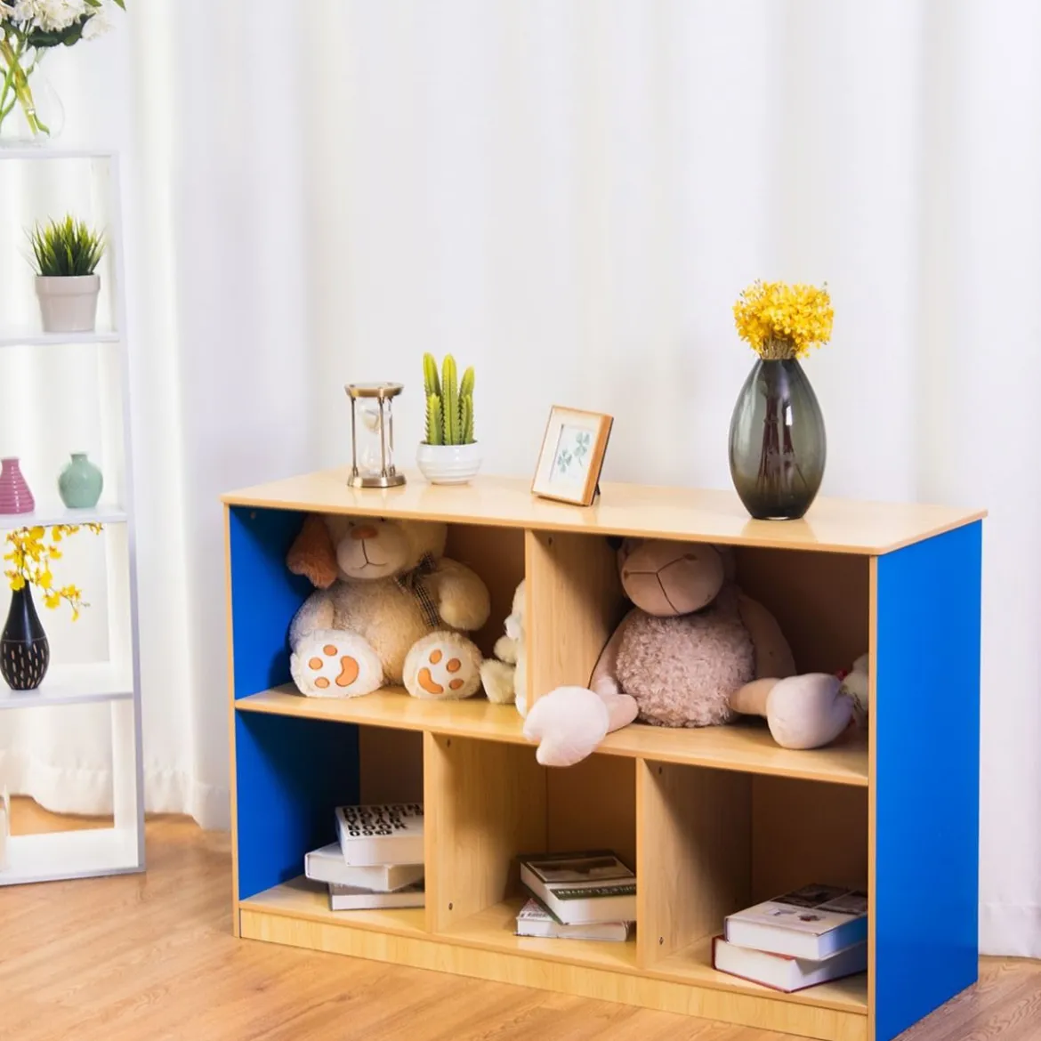 Holzschrank mit 5 offenen Ablagefächern geräumiger Bücher Spielzeug Lagerschrank mit dicken Regalen