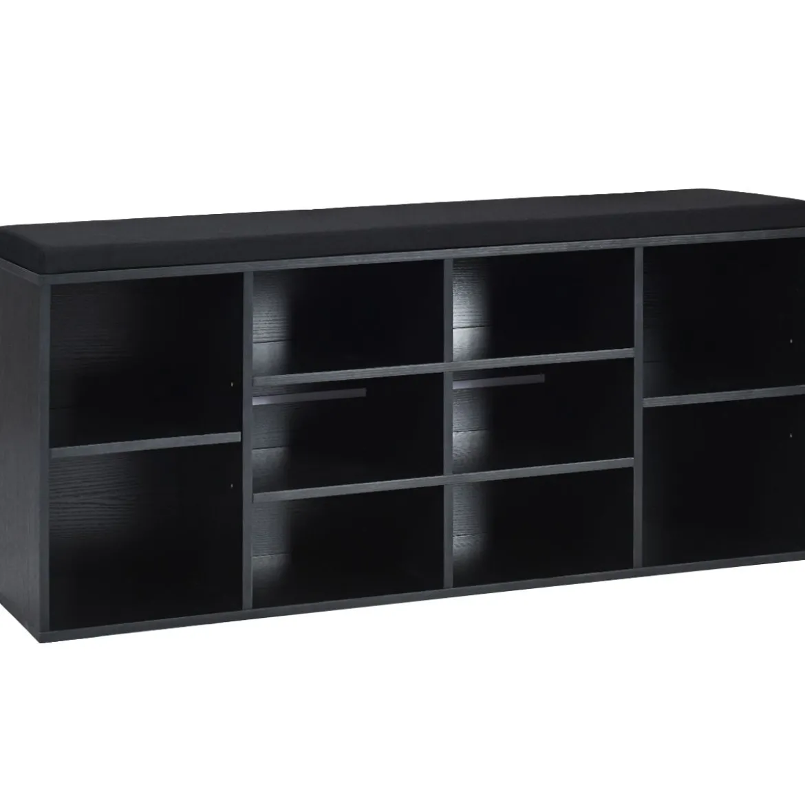 Holz Schuhbank mit Sitzfläche & 10 Offenen Fächern Schuhregal 104 x 30 x 48 cm Schwarz