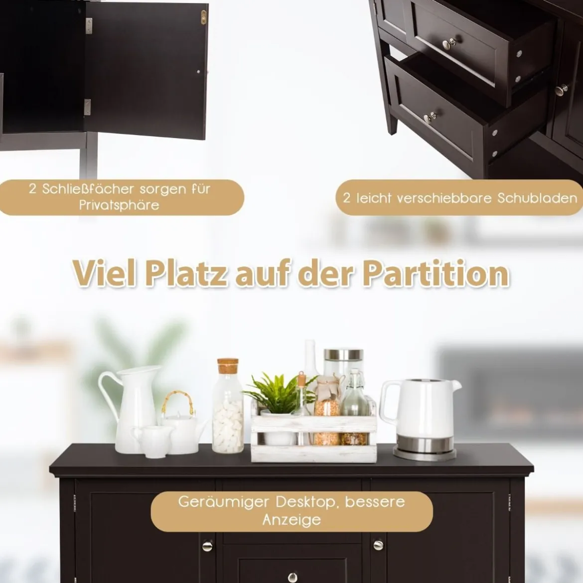 Holz-Sideboard Buffet-Tisch mit unterem Regal Konsolentisch 117 x 38 x 86,5 cm Kaffee