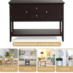 Holz-Sideboard Buffet-Tisch mit unterem Regal Konsolentisch 117 x 38 x 86,5 cm Kaffee