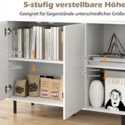 Holz Sideboard mit 4 Fächern & 2 Türen & Verstellbare Ablagen Buffetschrank Weiß