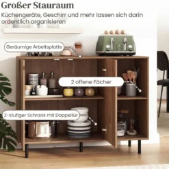 Holz Sideboard mit 4 Fächern & 2 Türen & Verstellbare Ablagen Buffetschrank Natur