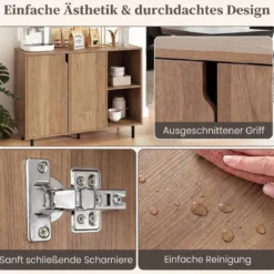 Holz Sideboard mit 4 Fächern & 2 Türen & Verstellbare Ablagen Buffetschrank Natur
