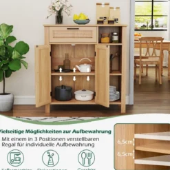 Holz Sideboard mit Rattangeflecht Türen & Schubladen Buffetschrank Küchenschrank Küchenbuffet