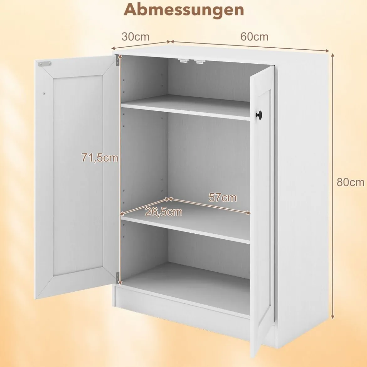 Holz Sideboard mit Türen & Verstellbaren Regalen Buffetschrank Bodenablageschrank Weiß