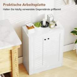 Holz Sideboard mit Türen & Verstellbaren Regalen Buffetschrank Bodenablageschrank Weiß
