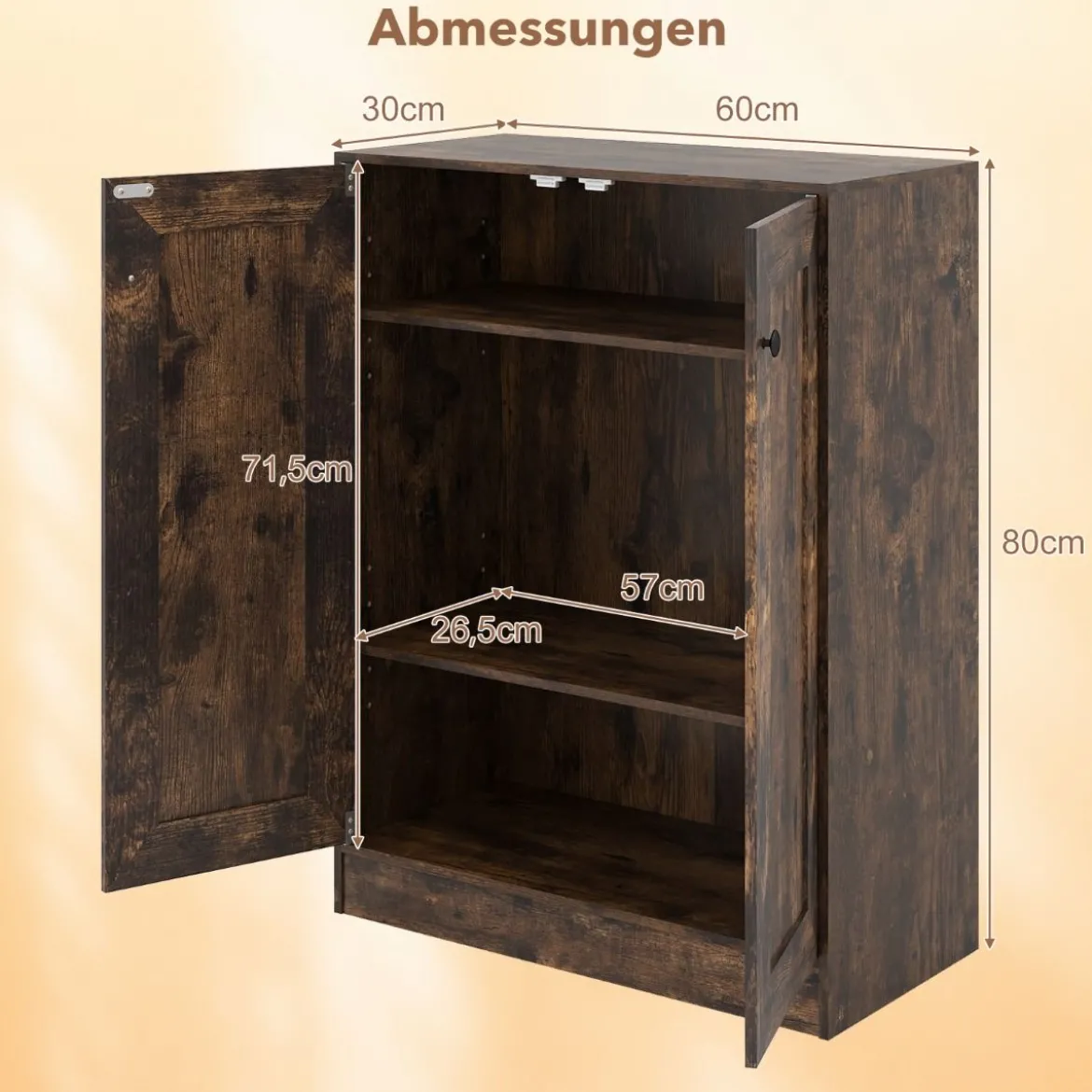 Holz Sideboard mit Türen & Verstellbaren Regalen Buffetschrank Bodenablageschrank Rustikales Braun