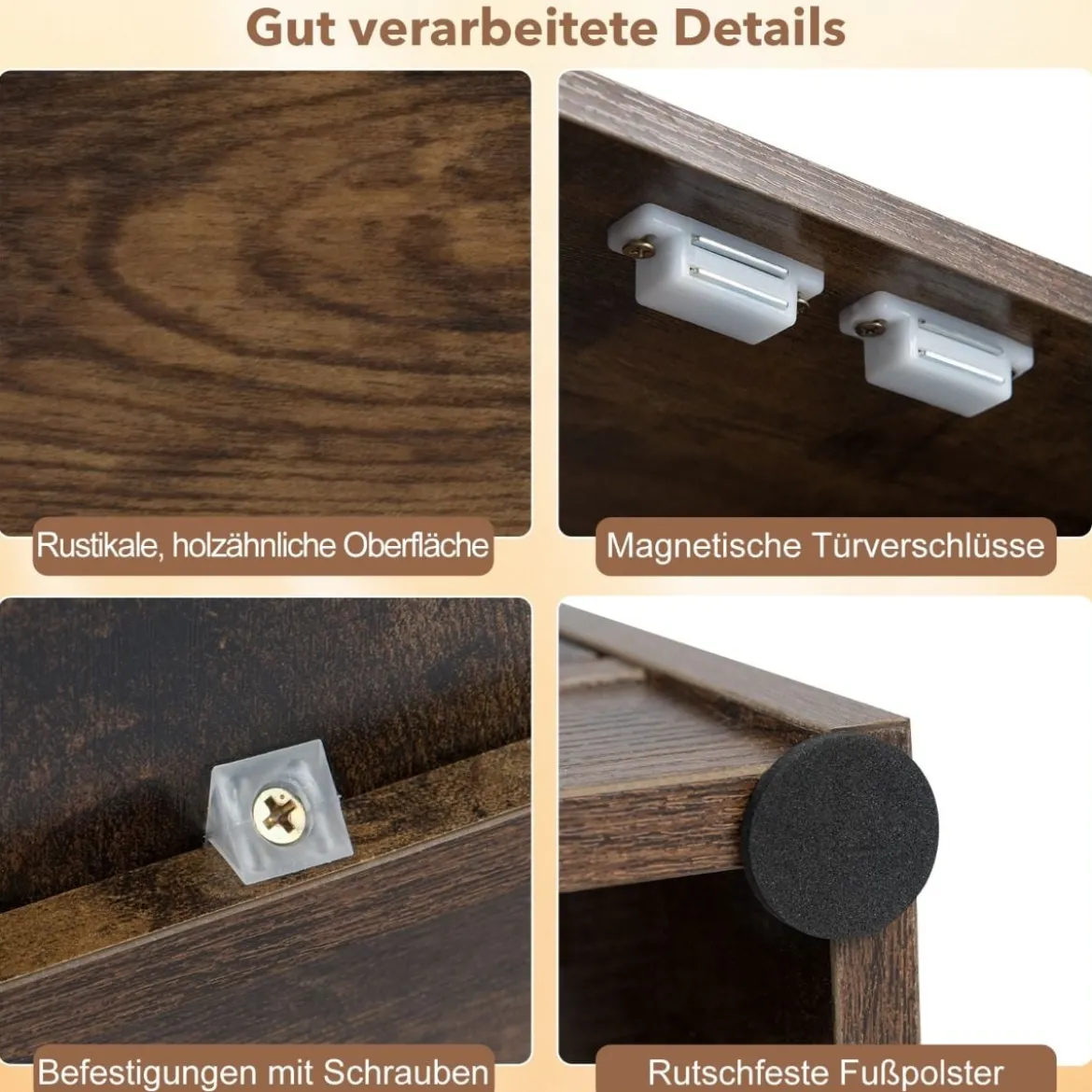Holz Sideboard mit Türen & Verstellbaren Regalen Buffetschrank Bodenablageschrank Rustikales Braun