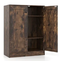 Holz Sideboard mit Türen & Verstellbaren Regalen Buffetschrank Bodenablageschrank Rustikales Braun