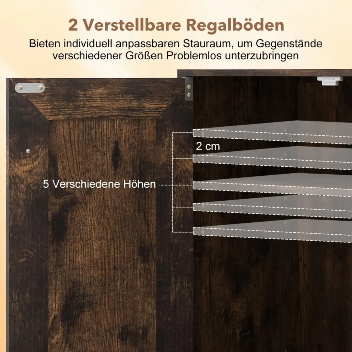 Holz Sideboard mit Türen & Verstellbaren Regalen Buffetschrank Bodenablageschrank Rustikales Braun
