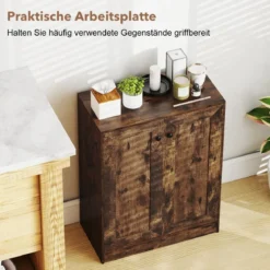 Holz Sideboard mit Türen & Verstellbaren Regalen Buffetschrank Bodenablageschrank Rustikales Braun