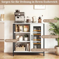 Holz Sideboard mit Tür & Verstellbaren Einlegeböden Küchenschrank Vintage Buffetschrank Weiß