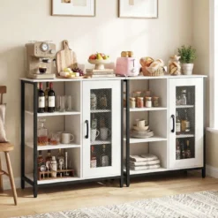 Holz Sideboard mit Tür & Verstellbaren Einlegeböden Küchenschrank Vintage Buffetschrank Weiß