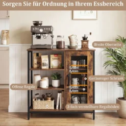 Holz Sideboard mit Tür & Verstellbaren Einlegeböden Küchenschrank Vintage Buffetschrank Braun