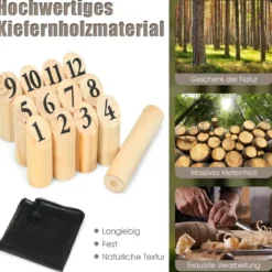Holzspiel Wurfspiel Zahlen Nordisches Finn Nummern Kubb Kegel Wikinger Familie Spiel