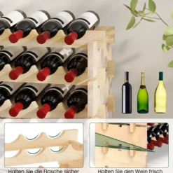 Holz Stapelbares Weinregal für 108 Flaschen mit 9 Ebenen Flaschenregal Weinständer