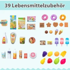 Holz-Supermarkt Spielset mit Kasse & Einkaufswagen & Tafel Spiel Lebensmittelgeschäft