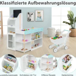 Holz-Supermarkt Spielset mit Kasse & Einkaufswagen & Tafel Spiel Lebensmittelgeschäft
