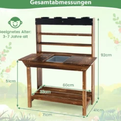 Holztisch mit Massivem Tannenholzrahmen & 4 Blumentöpfen & Abnehmbarem Waschbecken Tannenholz