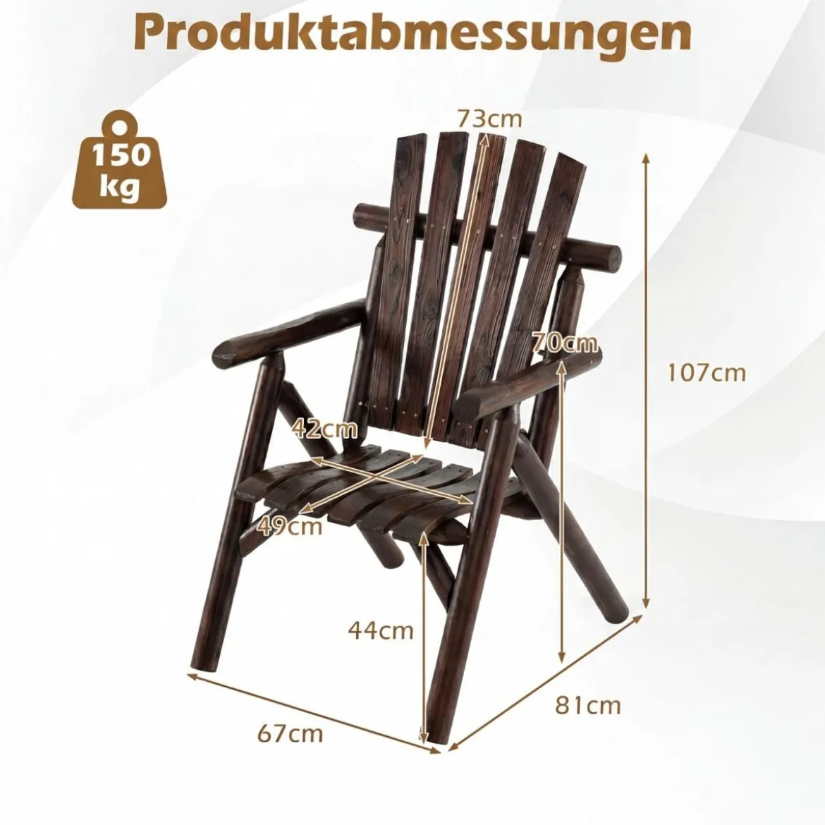 Holz Wetterfester Gartensessel mit Geneigter Rückenlehne & Armlehnen Gartenstuhl Braun