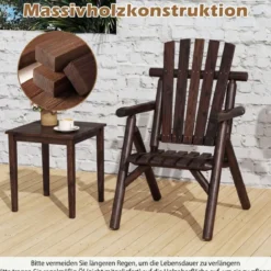 Holz Wetterfester Gartensessel mit Geneigter Rückenlehne & Armlehnen Gartenstuhl Braun