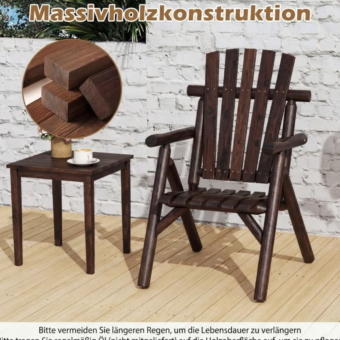 Holz Wetterfester Gartensessel mit Geneigter Rückenlehne & Armlehnen Gartenstuhl Braun