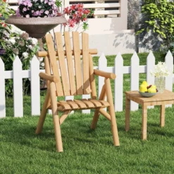 Holz Wetterfester Gartensessel mit Geneigter Rückenlehne & Armlehnen Gartenstuhl Natur