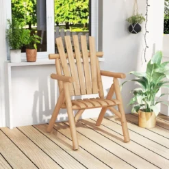 Holz Wetterfester Gartensessel mit Geneigter Rückenlehne & Armlehnen Gartenstuhl Natur