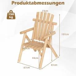 Holz Wetterfester Gartensessel mit Geneigter Rückenlehne & Armlehnen Gartenstuhl Natur