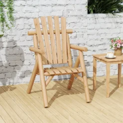 Holz Wetterfester Gartensessel mit Geneigter Rückenlehne & Armlehnen Gartenstuhl Natur
