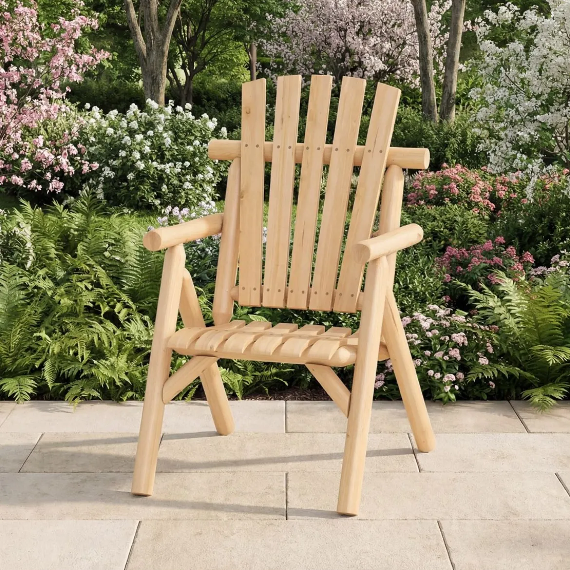 Holz Wetterfester Gartensessel mit Geneigter Rückenlehne & Armlehnen Gartenstuhl Natur