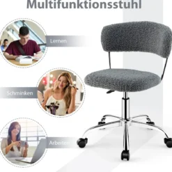 Home Office Drehstuhl aus Kunstpelz mit Höhenverstellbarem gepolstertem Sitz Grau
