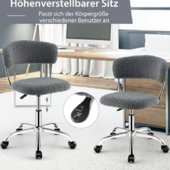 Home Office Drehstuhl aus Kunstpelz mit Höhenverstellbarem gepolstertem Sitz Grau