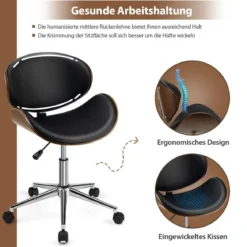 Home Office Schreibtischstuhl mit Gebogenem Drehsitz und Verstellbarer Höhe Schwarz