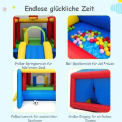 Hüpfburg Aufblasbare Kinder Springburg Spielburg mit Rutsche Bunt 380 x 305 x 215 cm