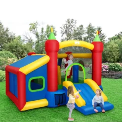 Hüpfburg Aufblasbare Kinder Springburg Spielburg mit Rutsche Bunt 380 x 305 x 215 cm